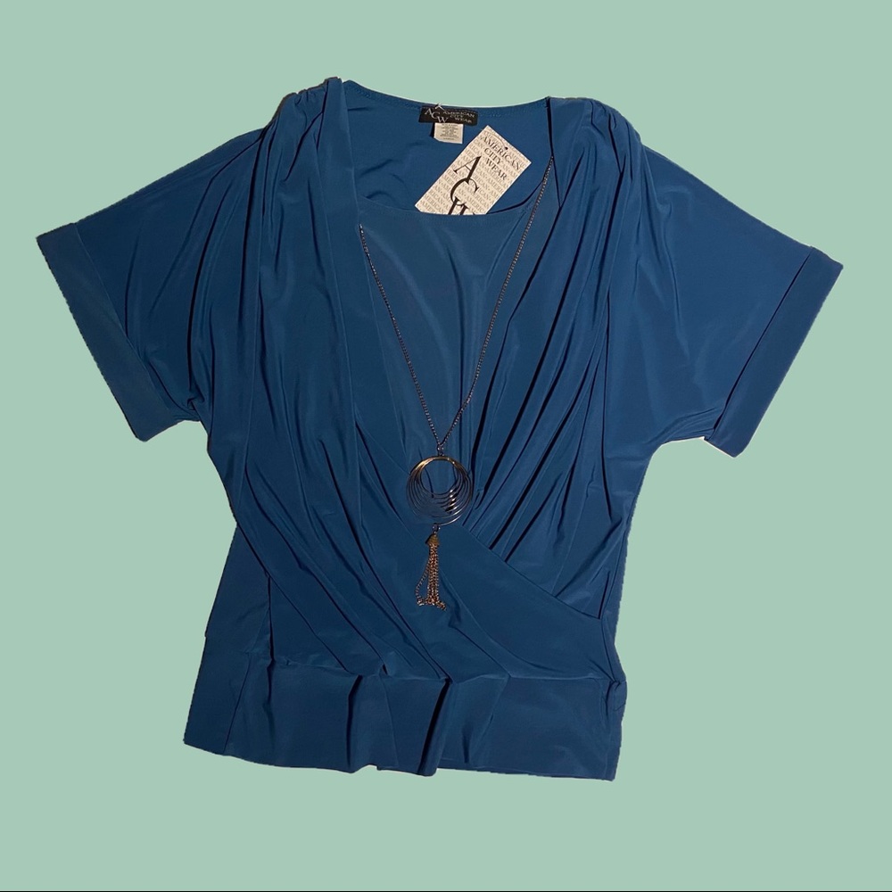 American City Wear Woman’s short sleeve V style neckline with chain accessories